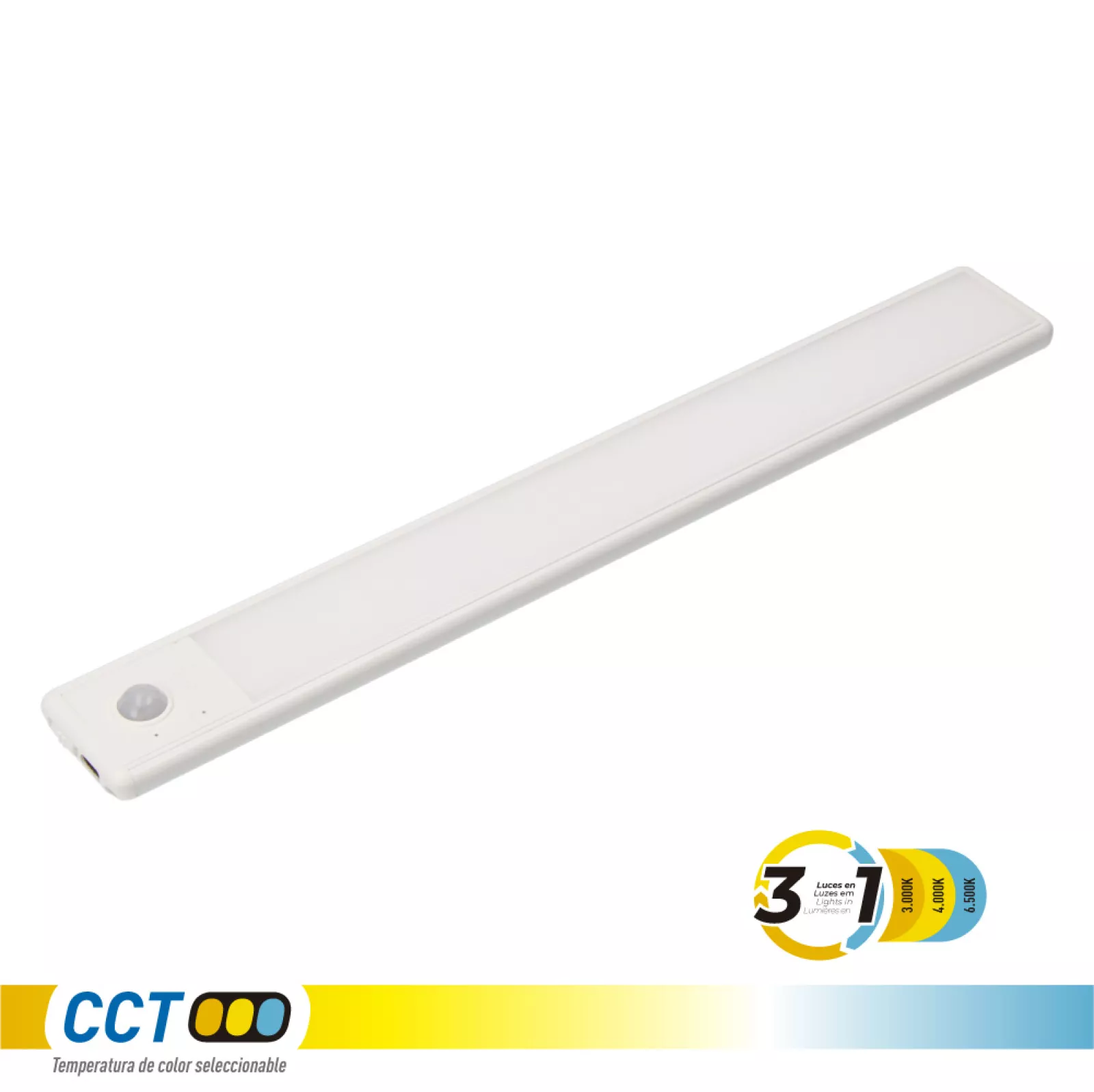ARMADURA LED REGULÁVEL E RECARREGÁVEL COM SENSOR 2,5 W 3CCT 60CM