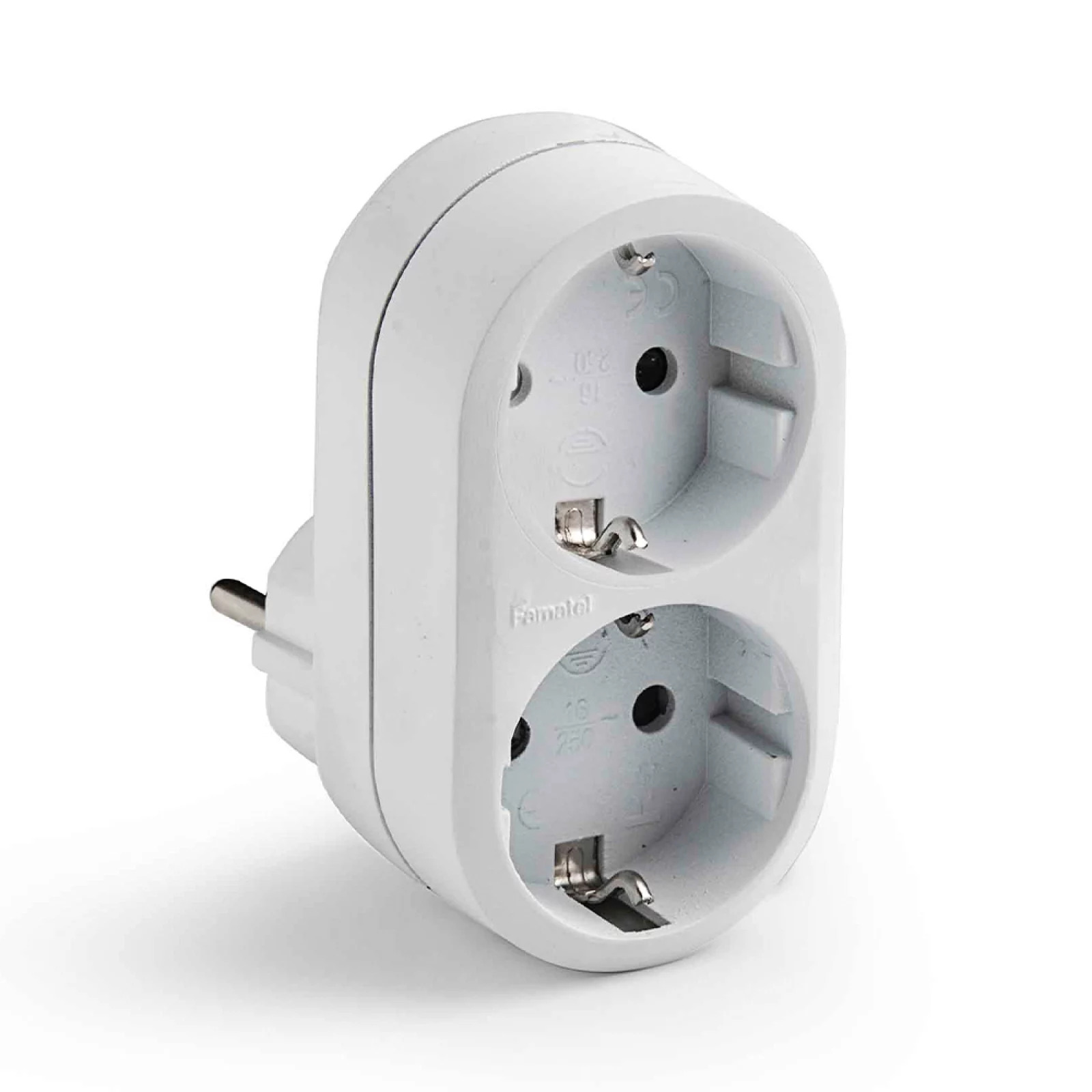 ADAPTADOR DUPLO SCHUKO 2P+T 16A 250 V COM ENTRADA FRONTAL BRANCO FAMATEL