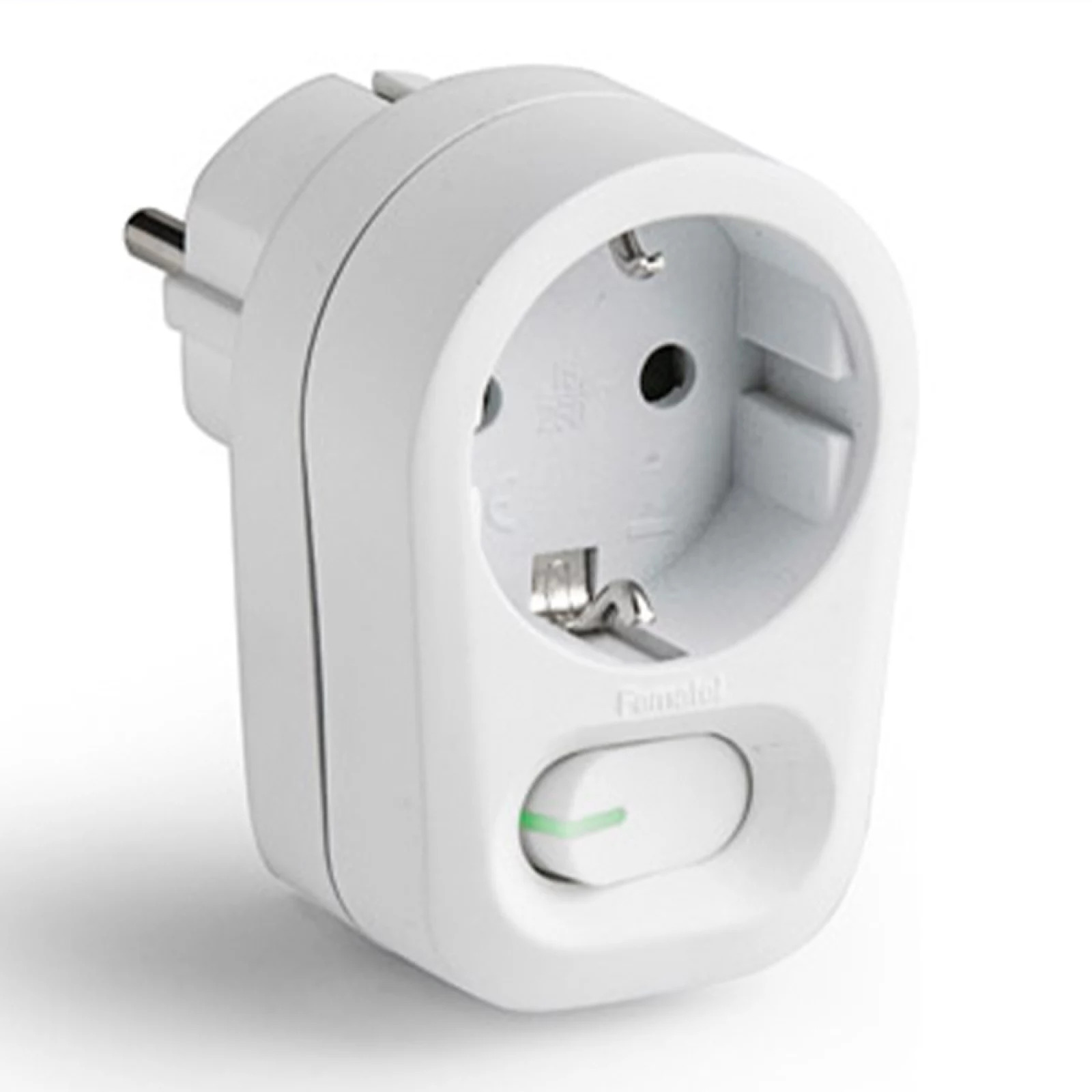 ADAPTADOR SCHUKO DE 1 TOMADA 2 P+T COM INTERRUPTOR IP20 BRANCO FAMATEL