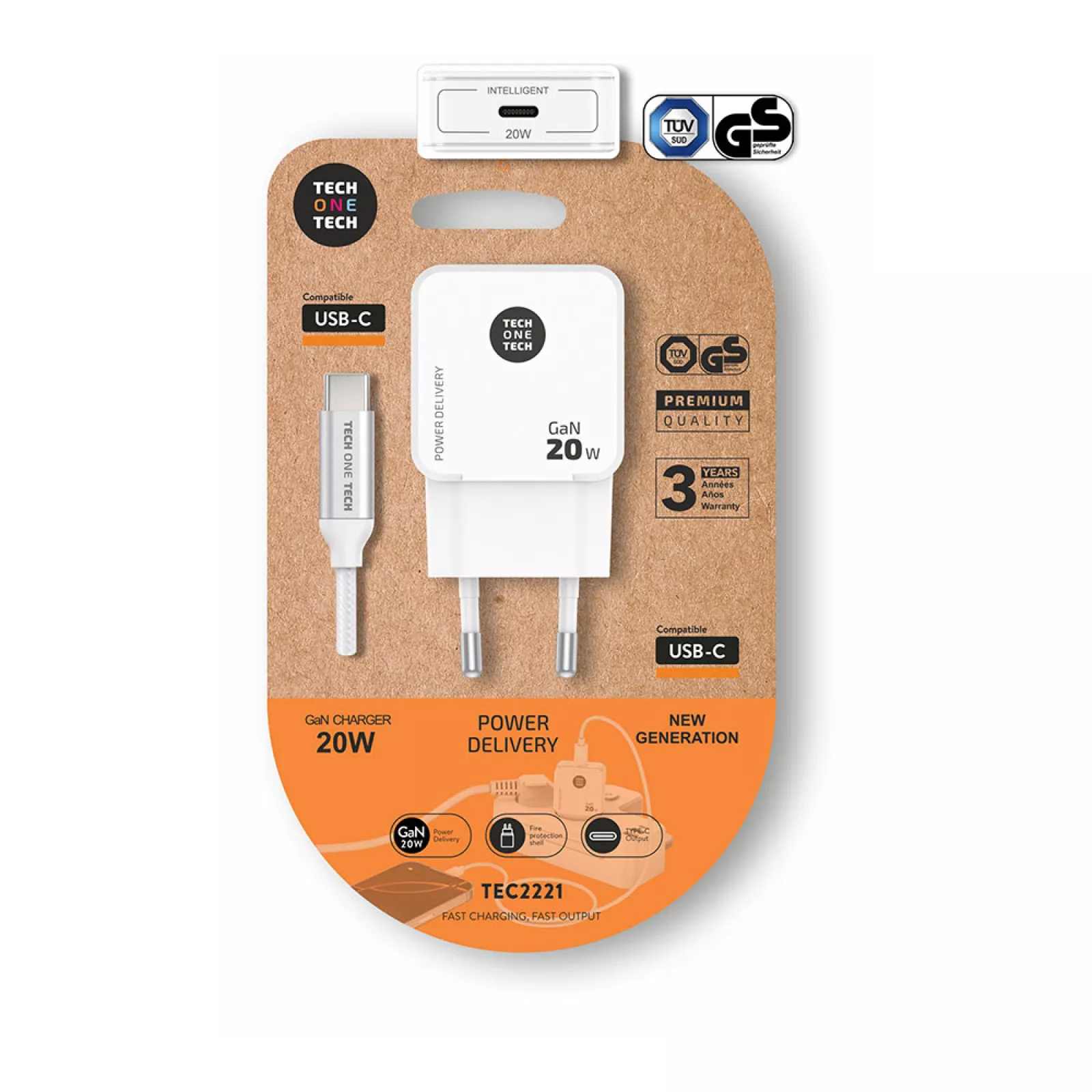CARREGADOR RÁPIDO GaN 20 W + CABO USB-C BRANCO